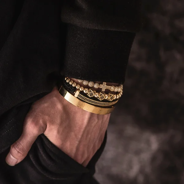 H18295c3ffd16427ea6c05d4fb94c1927m.webp Ensemble de 4 Bracelets en Acier avec Inscriptions Bibliques pour Hommes