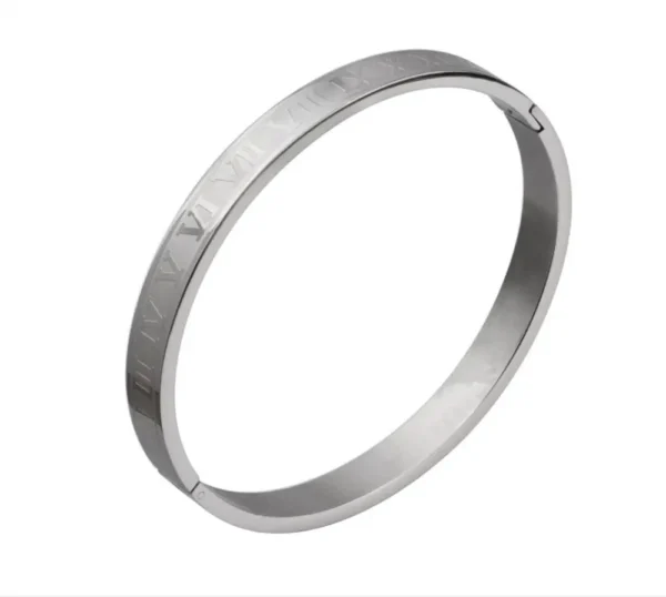 H2a8b9c9f915f4ba1ab7adf39d582aa40x.webp Bracelet Manchette de Luxe en Acier Inoxydable avec Gravure de Numéros Romains pour Couples