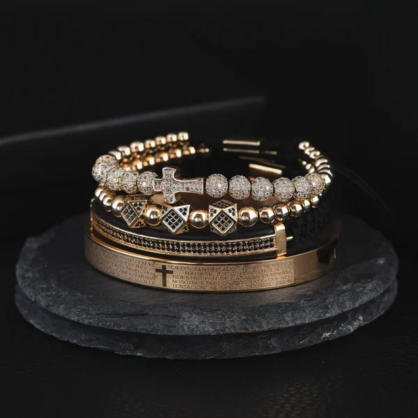 H3f194162252c43a78946e3cf2fc066e7T.webp Ensemble de 4 Bracelets en Acier avec Inscriptions Bibliques pour Hommes