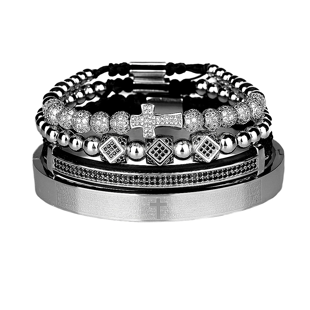 Ensemble de 4 Bracelets en Acier avec Inscriptions Bibliques pour Hommes