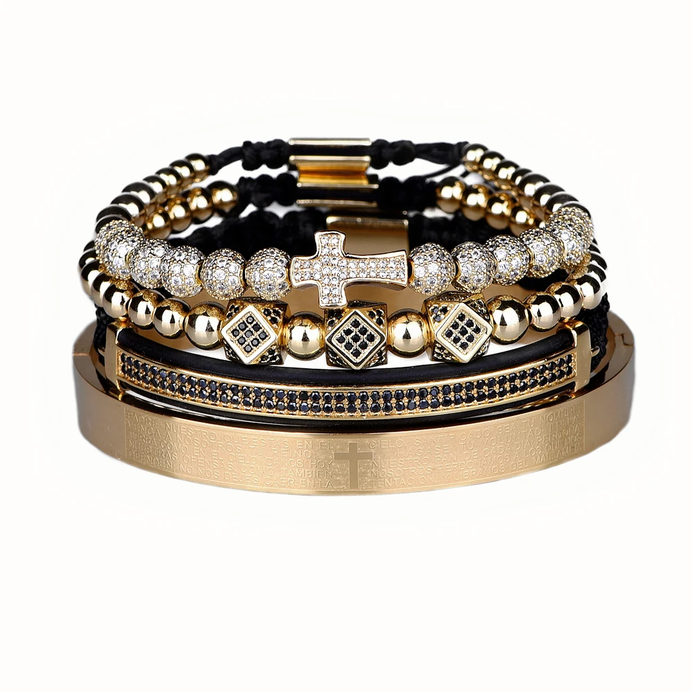 Ensemble de 4 Bracelets en Acier avec Inscriptions Bibliques pour Hommes