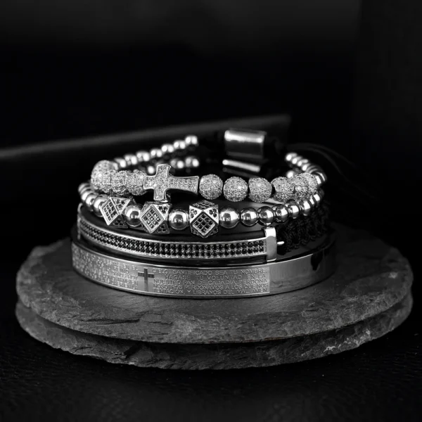 H877a2a3db97b497e99e7746b8f821884m.webp Ensemble de 4 Bracelets en Acier avec Inscriptions Bibliques pour Hommes