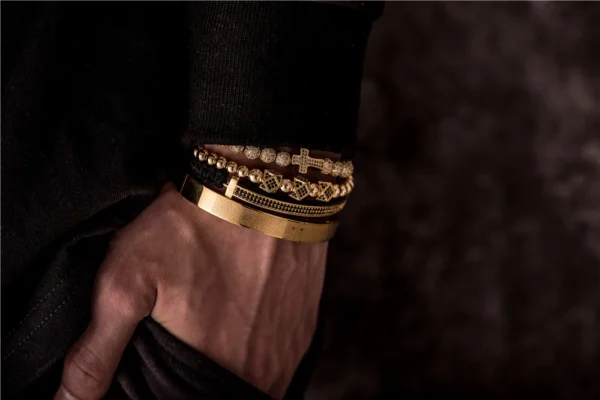 H97c5e570c8044275be6d3b5e4d6f4a3ed.webp Ensemble de 4 Bracelets en Acier avec Inscriptions Bibliques pour Hommes