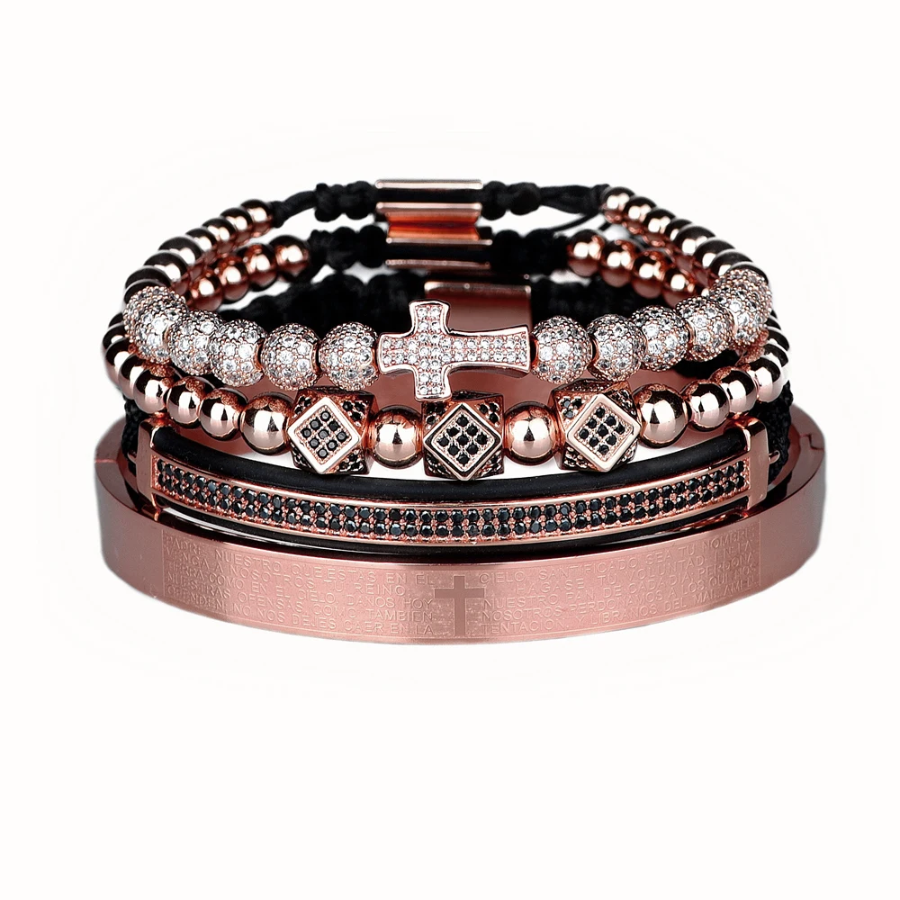 Ensemble de 4 Bracelets en Acier avec Inscriptions Bibliques pour Hommes