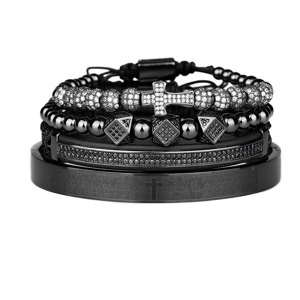 Ensemble de 4 Bracelets en Acier avec Inscriptions Bibliques pour Hommes