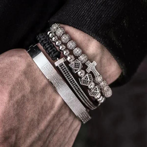 Hdb157e14bf7945df92328480ba46e2fbJ-1.webp Ensemble de 4 Bracelets en Acier avec Inscriptions Bibliques pour Hommes