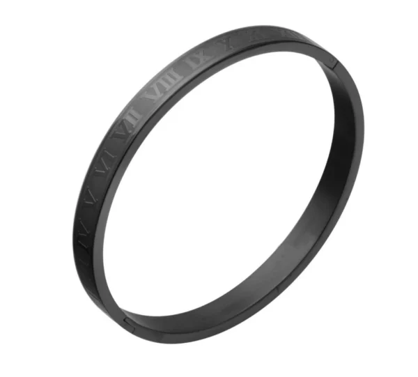 Hde5012ac8fdc4ad3a2f017e98c2b1d6aT.webp Bracelet Manchette de Luxe en Acier Inoxydable avec Gravure de Numéros Romains pour Couples