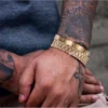 Duo de Bracelets Manchette Romains en Acier, Dorés, pour Hommes