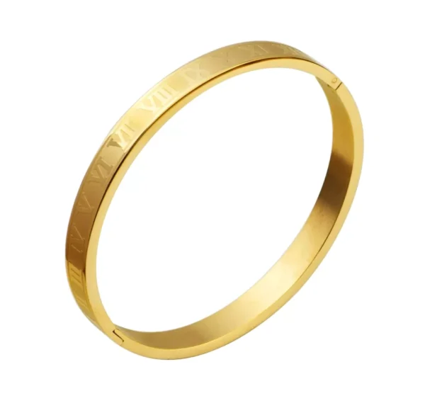 He850ac7325754c2594480fb767e689feb.webp Bracelet Manchette de Luxe en Acier Inoxydable avec Gravure de Numéros Romains pour Couples