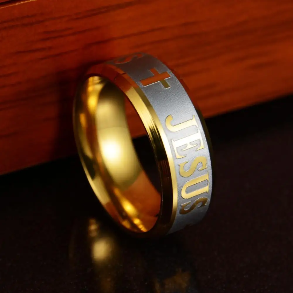 Bague en Acier Inoxydable de 8mm avec Inscription JESUS