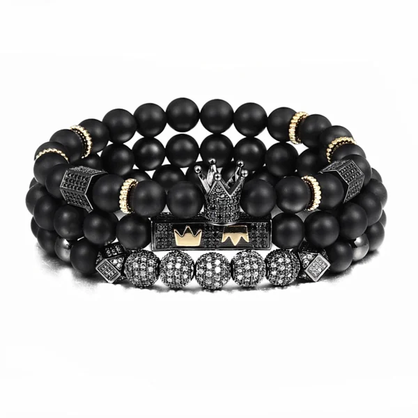 Hee37f63b97404652bc5137f83167425cH.webp Ensemble de 3 Bracelets Perles et Charme Couronne pour Hommes et Femmes