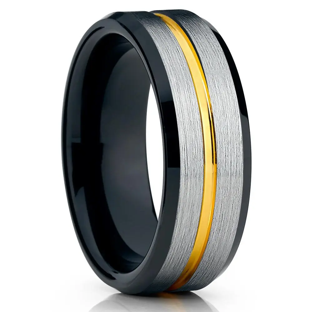 Bague en Tungstène Dorée 8mm pour Homme