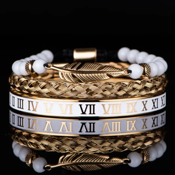 Ensemble de Bracelets de Luxe avec Crâne Doré pour Homme