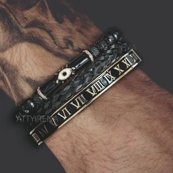 Ensemble de Bracelets Œil en Émail et Couronne Royale pour Homme
