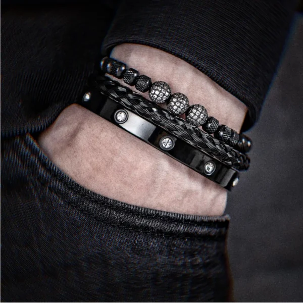 Trio de Bracelets Charme Royal, Micro Pavé CZ, pour Hommes
