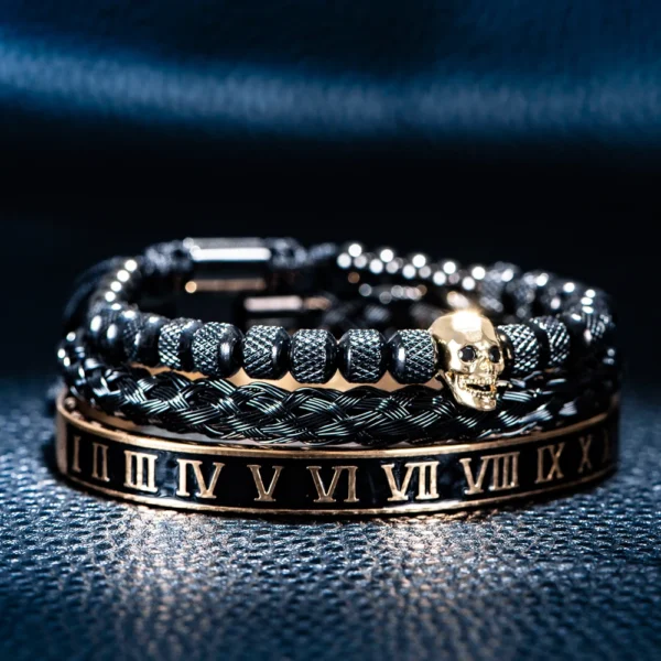 S05d41b8384e3400b8c479373ba76bc40O.webp Ensemble de 3 Bracelets de Luxe avec Charme Crâne pour Homme