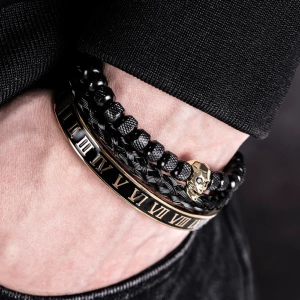 S15e41681f11947aca2e796d8df56f924E.webp Ensemble de 3 Bracelets de Luxe avec Charme Crâne pour Homme