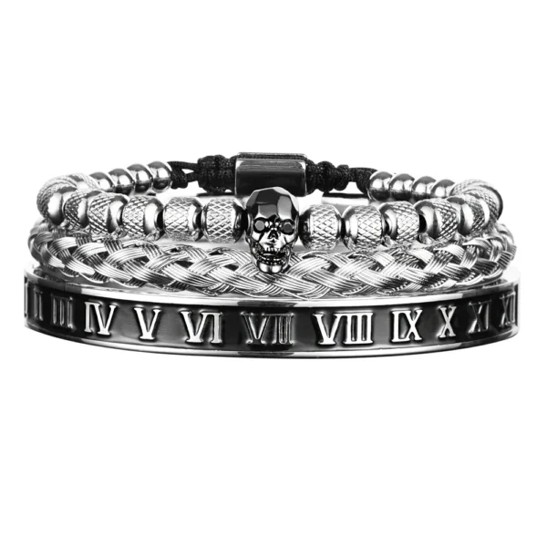 Ensemble de 3 Bracelets de Luxe avec Charme Crâne pour Homme