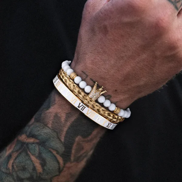 Ensemble de Bracelets de Luxe avec Crâne Doré pour Homme