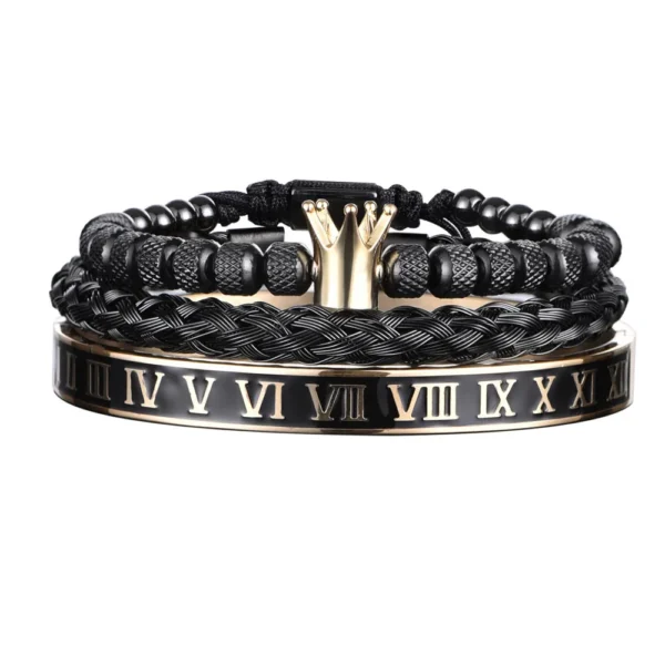 S1fba2aaa91b54ffdb824003f390818cfC.webp Bracelet Ajustable en Acier Inoxydable avec Charme Couronne Royale et Émail, Style Romain