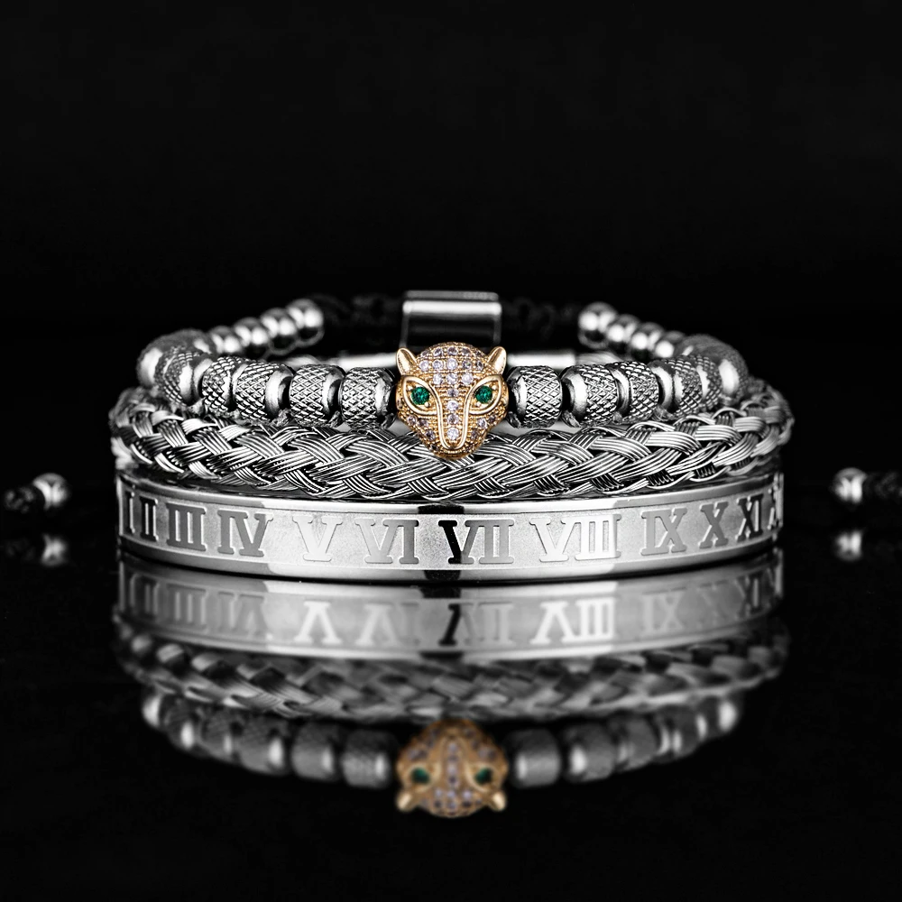 Ensemble 3pcs de Bangles en Acier Inoxydable, Style Classique et Luxueux
