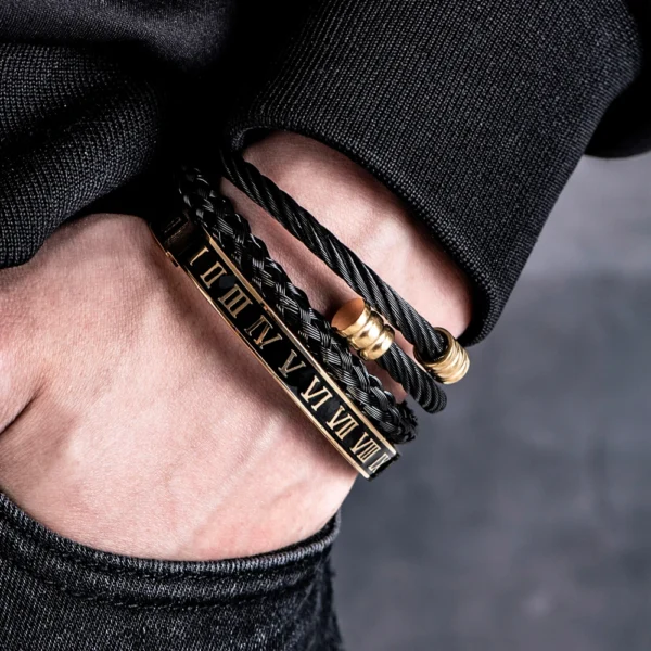 Trio de Bracelets Classiques pour Hommes, Corde en Chanvre et Acier Inoxydable