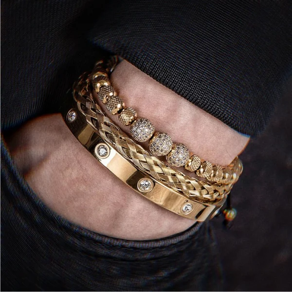 S28ae715eed3244a9be06696a80b72696T.webp Trio de Bracelets Charme Royal, Micro Pavé CZ, pour Hommes
