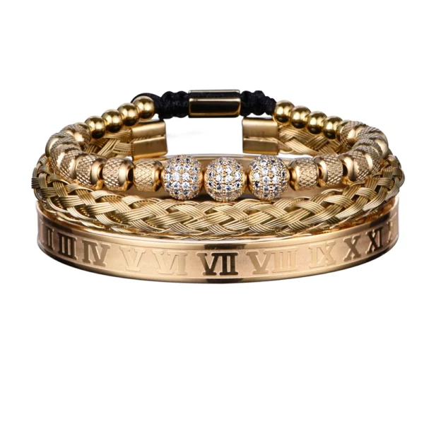 S2a8c728c03fd442b93912ec5e6413b3eA.webp Trio de Bracelets Charme Royal, Micro Pavé CZ, pour Hommes