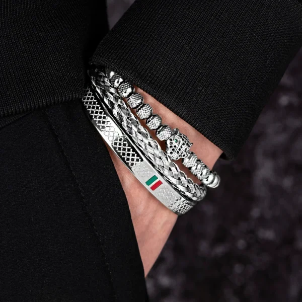 S2b7aa278dd5f4174ac3aa3e3b3af3625s.webp Bracelet Fait Main avec Tressage et Tête de Léopard Pavée de CZ, en Émail Vert et Rouge