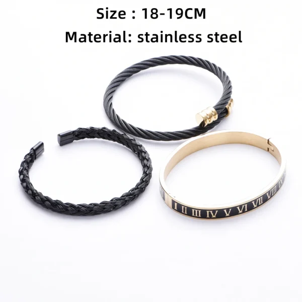 Trio de Bracelets Classiques pour Hommes, Corde en Chanvre et Acier Inoxydable