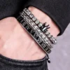 Bracelet Ajustable en Acier Inoxydable avec Charme Couronne Royale et Émail, Style Romain