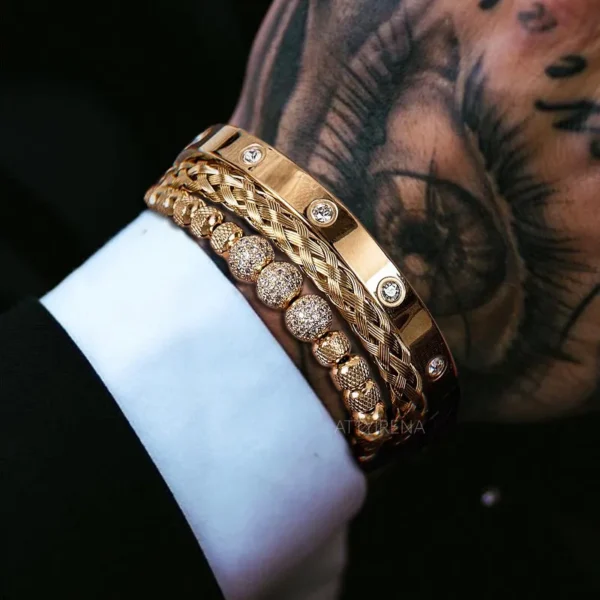 S453e926c5b384d0c83db946f6136e8d9e.webp Trio de Bracelets Charme Royal, Micro Pavé CZ, pour Hommes