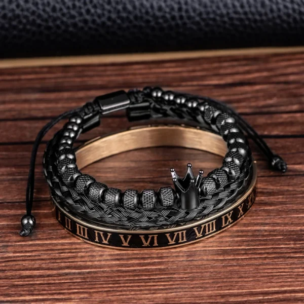 Bracelet Ajustable en Acier Inoxydable avec Charme Couronne Royale et Émail, Style Romain