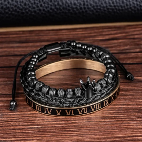 Bracelet Ajustable en Acier Inoxydable avec Charme Couronne Royale et Émail, Style Romain