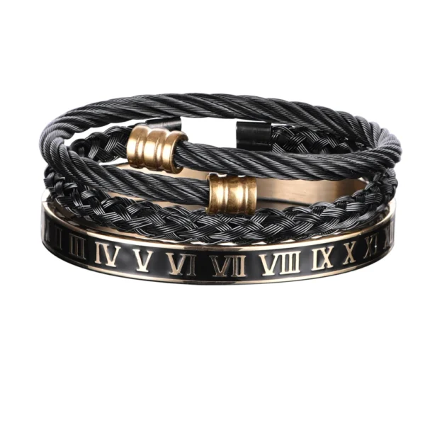 Trio de Bracelets Classiques pour Hommes, Corde en Chanvre et Acier Inoxydable