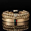 Bracelet Fait Main avec Tressage et Tête de Léopard Pavée de CZ, en Émail Vert et Rouge