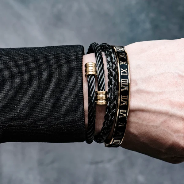 Trio de Bracelets Classiques pour Hommes, Corde en Chanvre et Acier Inoxydable