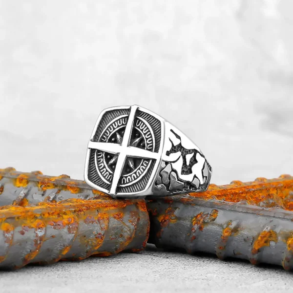 Bague Viking Arbre de Vie et Boussole en Acier Inoxydable