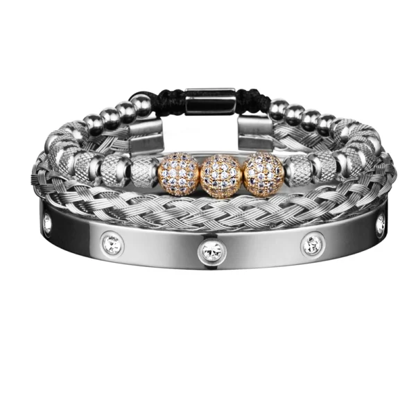 S54c7d665734e402da5daf3c3ffeabcddg.webp Trio de Bracelets Charme Royal, Micro Pavé CZ, pour Hommes