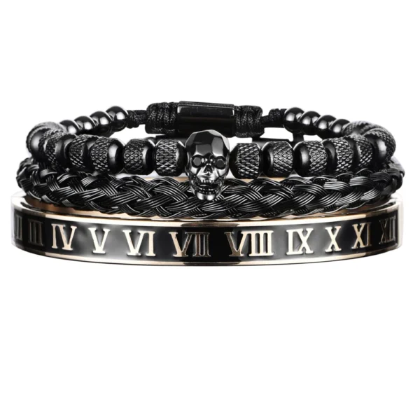 Ensemble de 3 Bracelets de Luxe avec Charme Crâne pour Homme