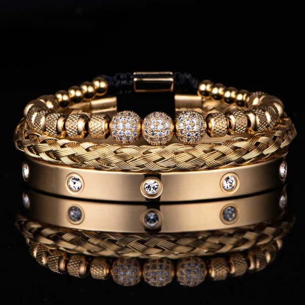 S552f3c2fe70b47ae9ac0c638fac891c11.webp Trio de Bracelets Charme Royal, Micro Pavé CZ, pour Hommes