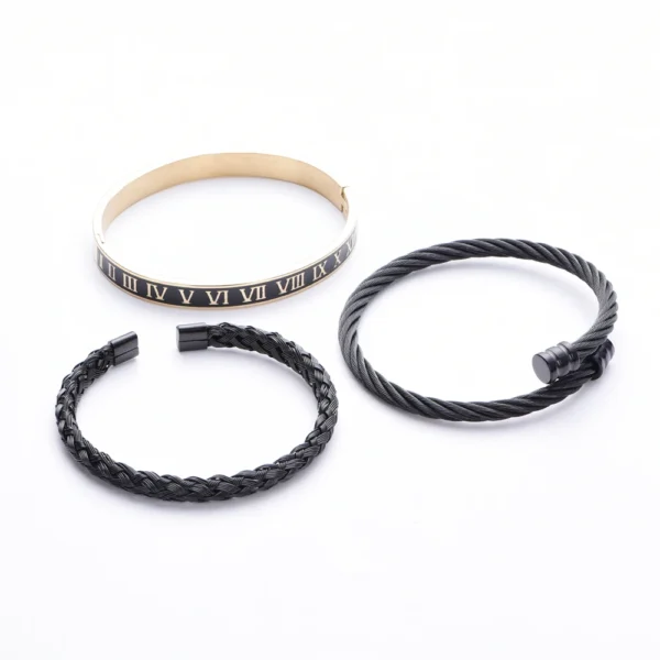 Trio de Bracelets Classiques pour Hommes, Corde en Chanvre et Acier Inoxydable