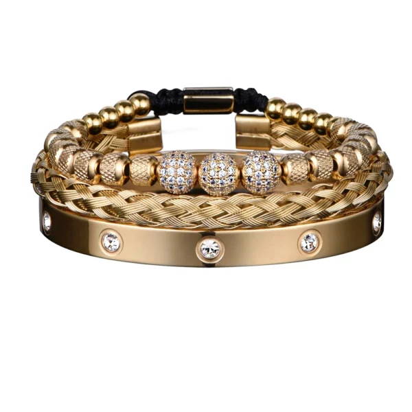 S5d096a84bc2844959f814cc645754540N.webp Trio de Bracelets Charme Royal, Micro Pavé CZ, pour Hommes