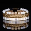 Ensemble de Bracelets de Luxe avec Crâne Doré pour Homme
