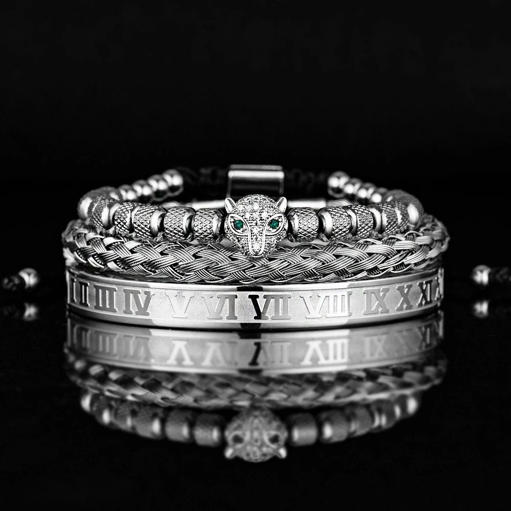 Ensemble 3pcs de Bangles en Acier Inoxydable, Style Classique et Luxueux