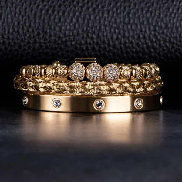S699aa534cf374a8489e9b456e54fbc3eM.webp Trio de Bracelets Charme Royal, Micro Pavé CZ, pour Hommes