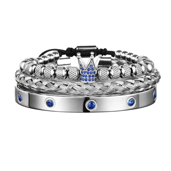 S6da78d5aa27048ff87e21dc8cfbf4e6as.webp Bracelet Royal Charm avec Couronne CZ Bleue pour Homme