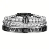 Bracelet Ajustable en Acier Inoxydable avec Charme Couronne Royale et Émail, Style Romain