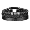 Trio de Bracelets Charme Royal, Micro Pavé CZ, pour Hommes