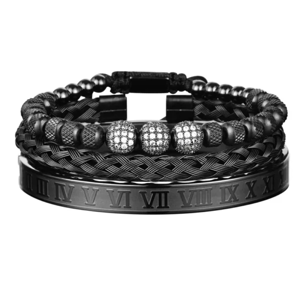 Trio de Bracelets Charme Royal, Micro Pavé CZ, pour Hommes